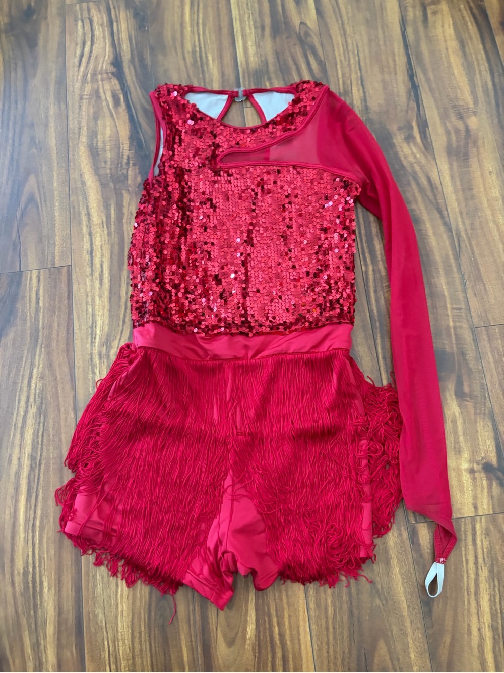 Weissman Red Sequin One Shoulder Dance Dress Women’s L & Hair Piece Nearly New